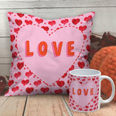 Floral Heart Print Cushion Cover, Filler and Coffee Mug Valentine Gift Combo